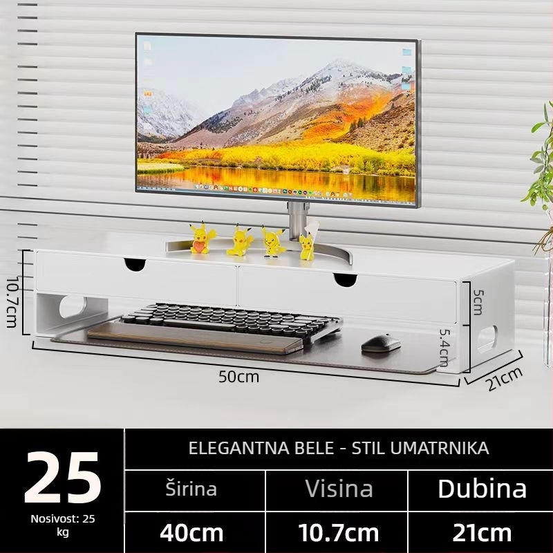Stalak za stolno računalo s dvije razine, od ugljičnog čelika, moderni minimalistički dizajn, stolni prostor za pohranu