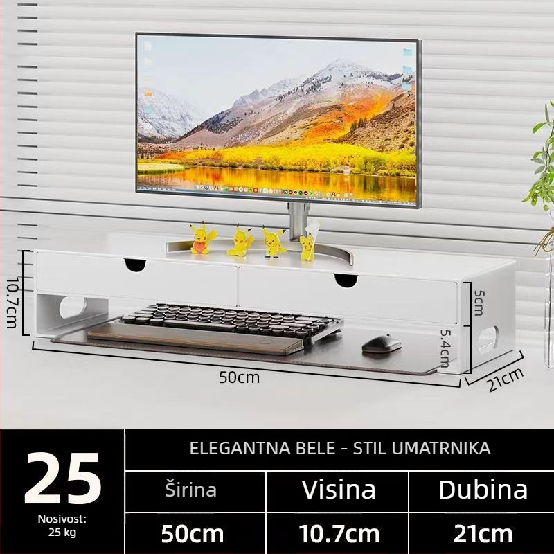 Stalak za stolno računalo s dvije razine, od ugljičnog čelika, moderni minimalistički dizajn, stolni prostor za pohranu