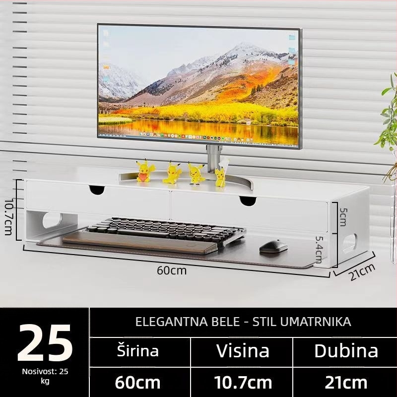 Stalak za stolno računalo s dvije razine, od ugljičnog čelika, moderni minimalistički dizajn, stolni prostor za pohranu