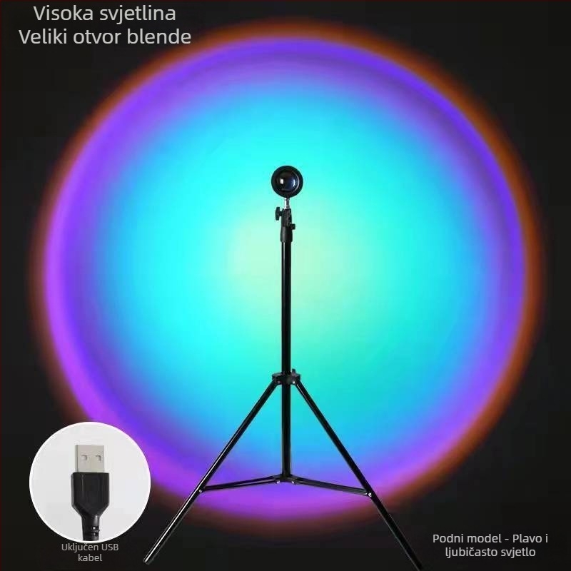 Podna lampa s podesivim bojama svjetla zalaska sunca, ambijentalno osvjetljenje dvorišta, pogodna za prijenos uživo i fotografiranje, lampica zalaska sunca koja traje