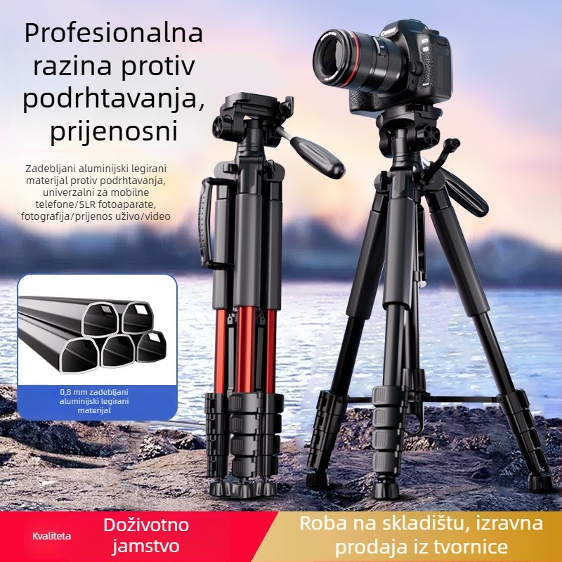 Stativ za kameru s 3-osnom glavom, prijenosna podrška za livestream s mobitelom, kompatibilan s Canon i Sony