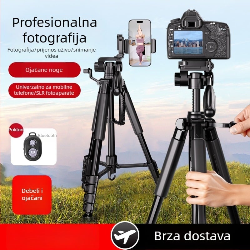 Stativ za kameru s 3-osnom glavom, prijenosna podrška za livestream s mobitelom, kompatibilan s Canon i Sony