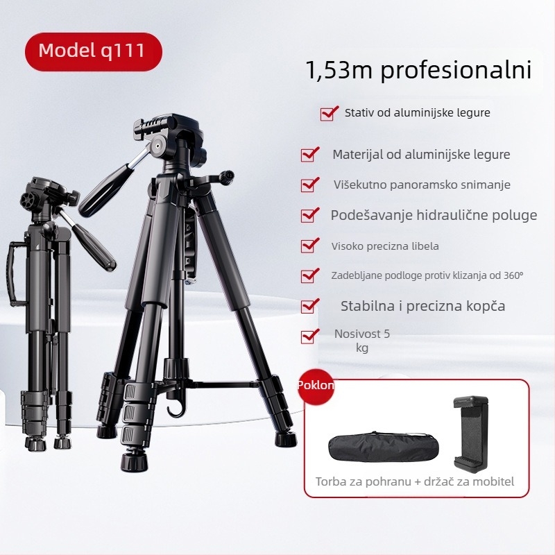 Stativ za kameru s 3-osnom glavom, prijenosna podrška za livestream s mobitelom, kompatibilan s Canon i Sony