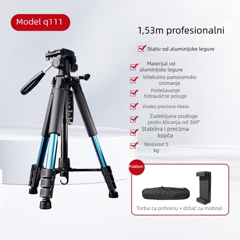 Stativ za kameru s 3-osnom glavom, prijenosna podrška za livestream s mobitelom, kompatibilan s Canon i Sony