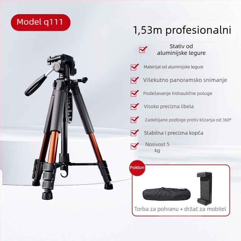 Stativ za kameru s 3-osnom glavom, prijenosna podrška za livestream s mobitelom, kompatibilan s Canon i Sony