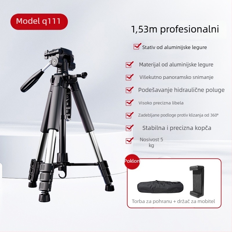 Stativ za kameru s 3-osnom glavom, prijenosna podrška za livestream s mobitelom, kompatibilan s Canon i Sony