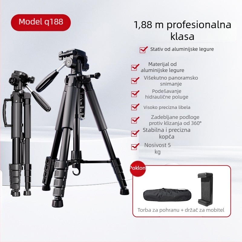 Stativ za kameru s 3-osnom glavom, prijenosna podrška za livestream s mobitelom, kompatibilan s Canon i Sony