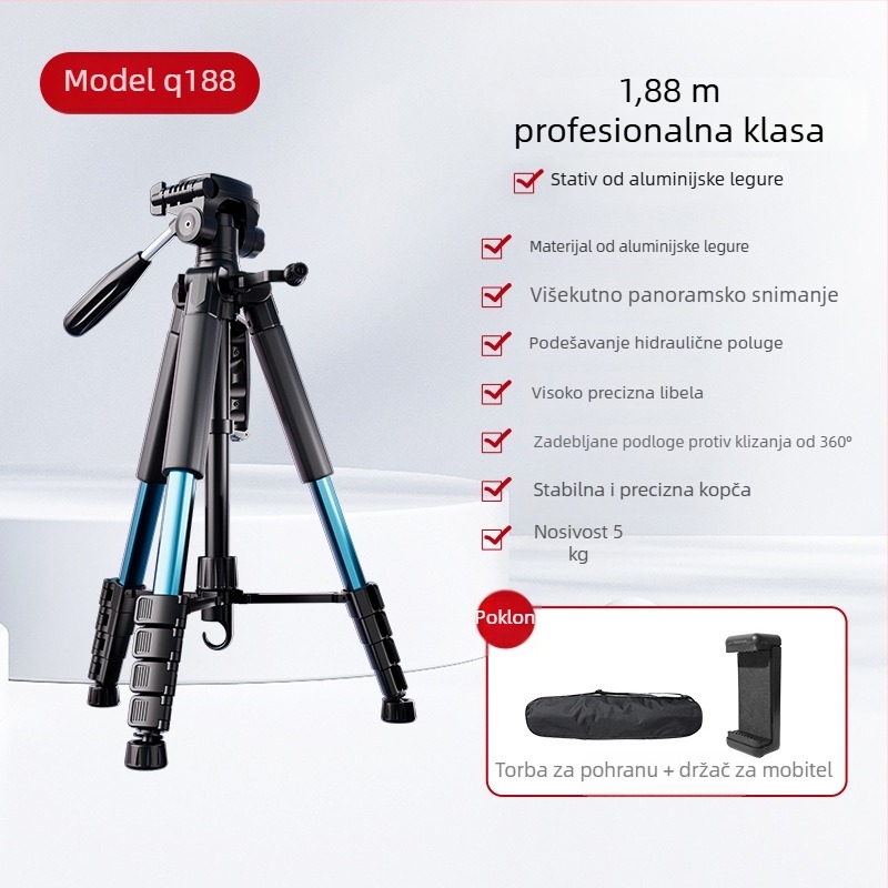 Stativ za kameru s 3-osnom glavom, prijenosna podrška za livestream s mobitelom, kompatibilan s Canon i Sony
