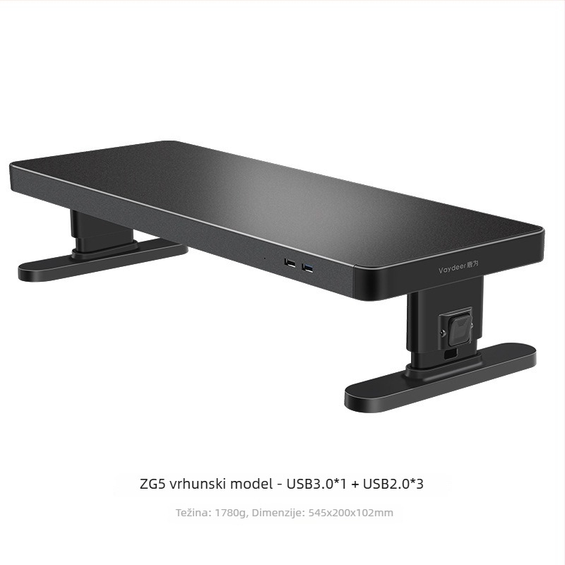 Metalni prilagodljivi nosač monitora s prostorom za stolom i bežičnim USB punjenjem