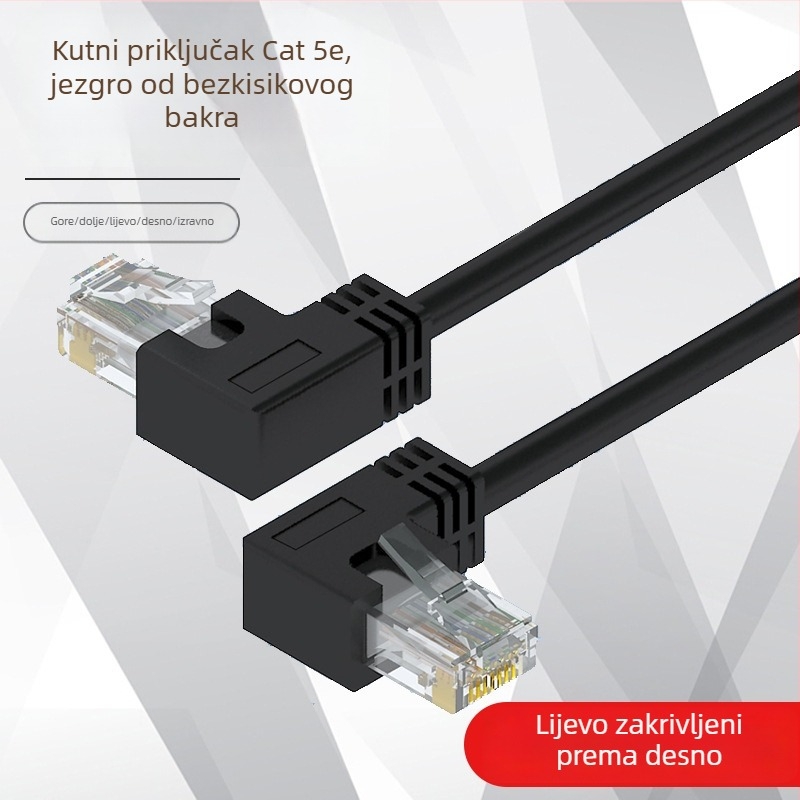 Kabel kategorije 5e s 90° kutnim RJ-45 konektorom, bakar bez kisika, unutarnja uporaba, 100 Mbps