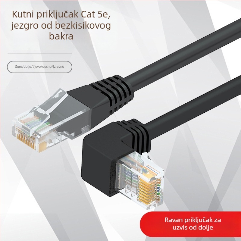 Kabel kategorije 5e s 90° kutnim RJ-45 konektorom, bakar bez kisika, unutarnja uporaba, 100 Mbps