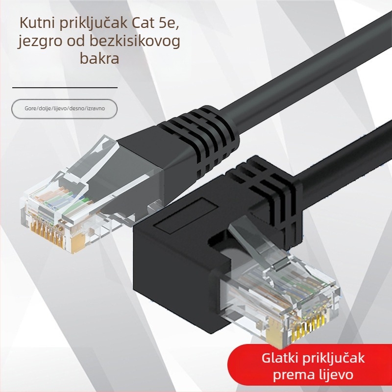 Kabel kategorije 5e s 90° kutnim RJ-45 konektorom, bakar bez kisika, unutarnja uporaba, 100 Mbps