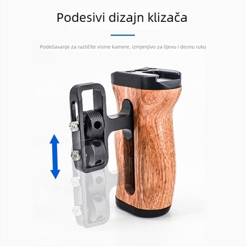 LP-096 Drvena ručka za kameru — aluminijska legura + drvo, univerzalna kompatibilnost s kamerama, tip: držač za bljeskalicu / ručka, maksimalno opterećenje 2–5 kg