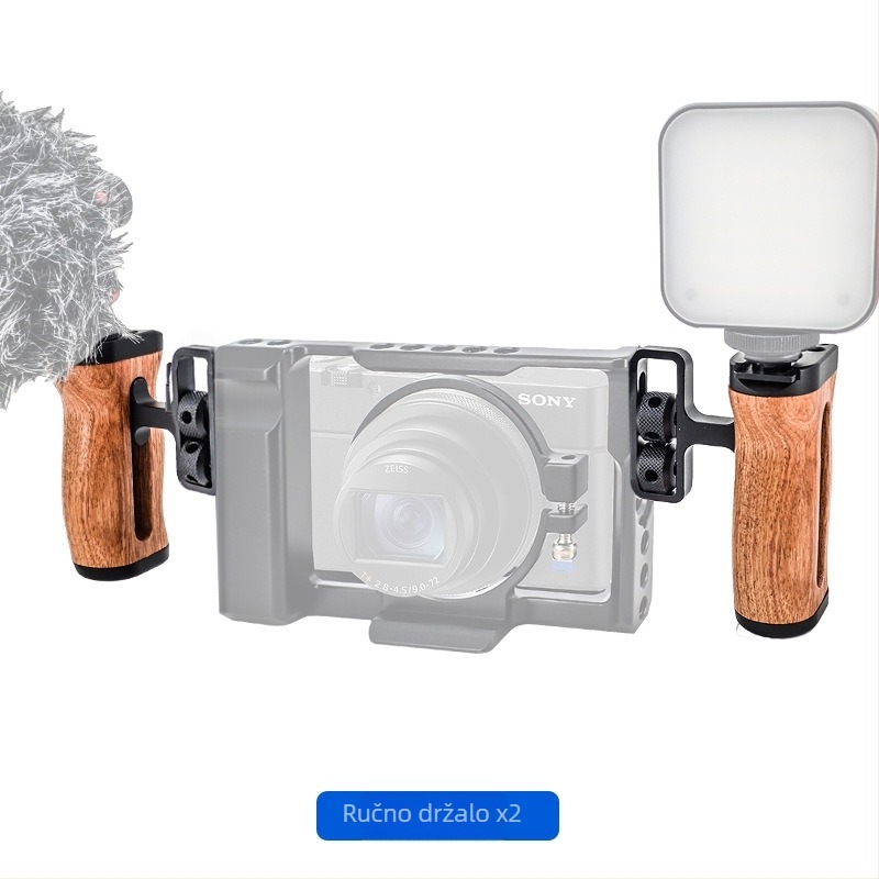 LP-096 Drvena ručka za kameru — aluminijska legura + drvo, univerzalna kompatibilnost s kamerama, tip: držač za bljeskalicu / ručka, maksimalno opterećenje 2–5 kg