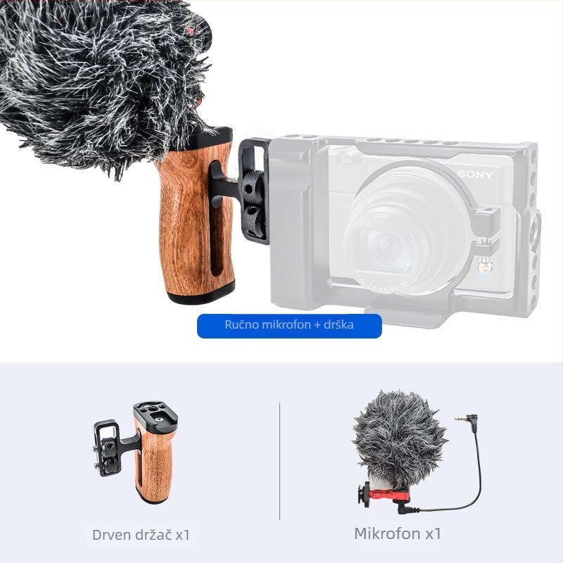 LP-096 Drvena ručka za kameru — aluminijska legura + drvo, univerzalna kompatibilnost s kamerama, tip: držač za bljeskalicu / ručka, maksimalno opterećenje 2–5 kg