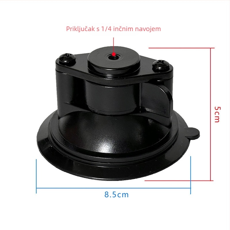 Držač za kameru s vakuum čašom za automobil i držač za telefon na staklu — univerzalno, 1/4 navoj, visokotemperaturni ABS+PE