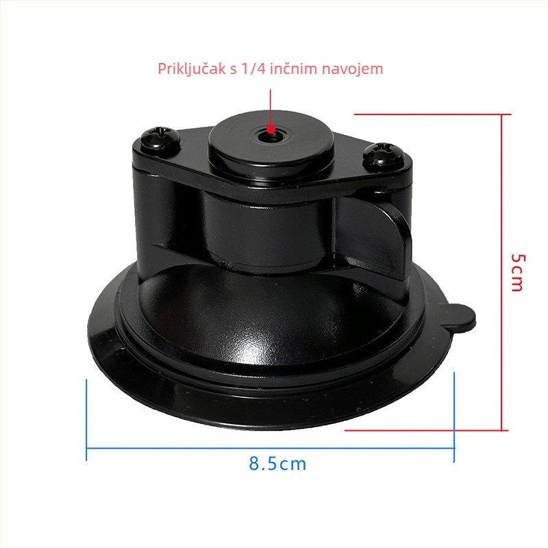 Držač za kameru s vakuum čašom za automobil i držač za telefon na staklu — univerzalno, 1/4 navoj, visokotemperaturni ABS+PE