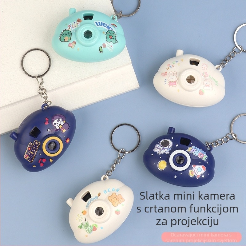 Mini fotoaparat s projekcijom svjetla u karikaturalnom stilu, privjesak za ključeve, plastika, za djecu 4–6 godina