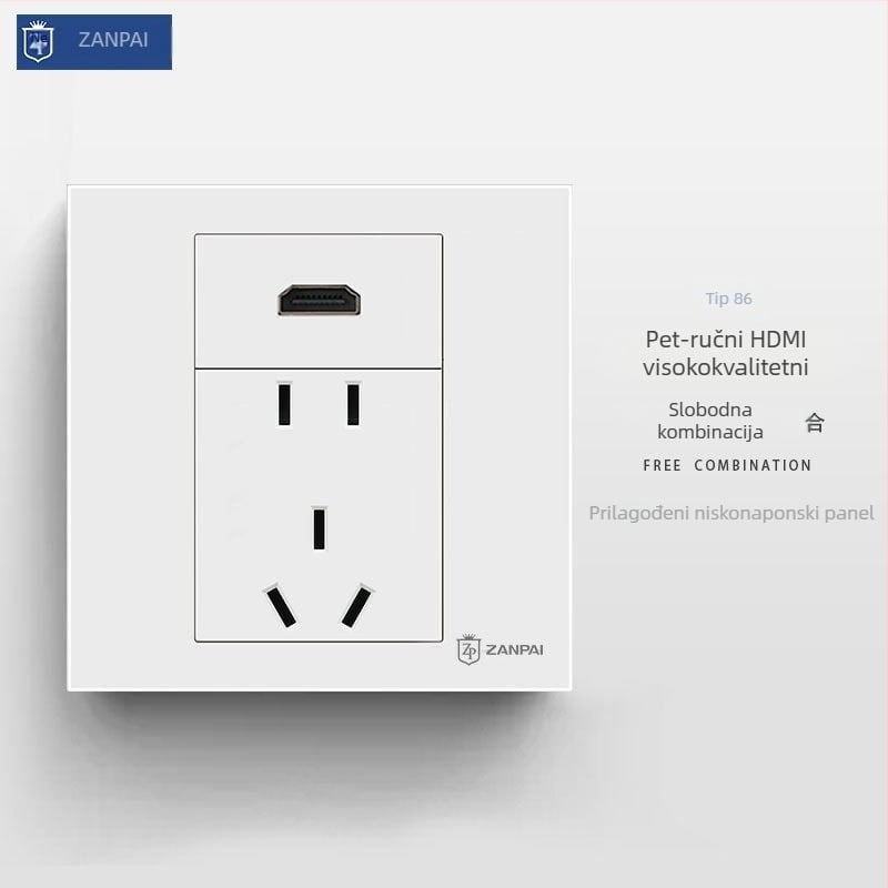 Zanpai 86-tip skriveni HDMI panel za zid, HDMI 2.0, 4K, zidna utičnica, Nacionalni standard