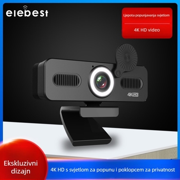 4K USB web kamera za konferencije, 3840x2160, 30fps, automatsko fokusiranje, ugrađeni mikrofon, bez upravljačkih programa.