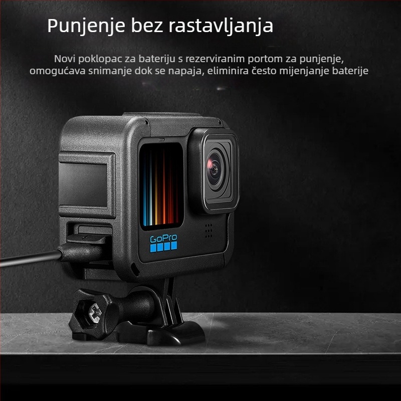 GoPro 10/11/12/13 plastični okvir zaštitnog kaveza s poklopcem baterije – PA materijal; uključuje okvir, bazu, duga vijka, poklopac objektiva, pakiranje; mogućnost ispisa logotipa; kompatibilan s GoPro 9