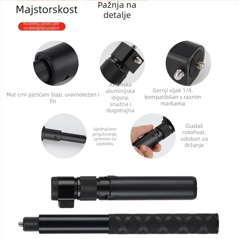 Stalak s rotirajućom ručkom od aluminijske legure, produžni štap za Insta360 i DJI panoramske kamere, model Zd-0258, 4 sekcije, nosivost do 2 kg