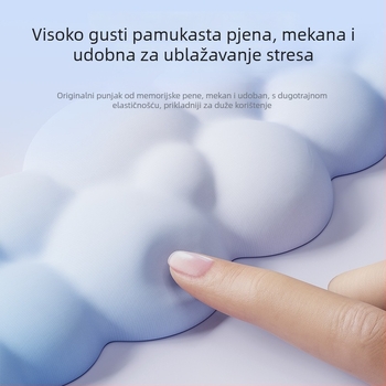 Podložak za zglob za ured — dizajn oblaka, materijal tkanina + pjena + PU, otporna na habanje, uključuje podršku za zglob