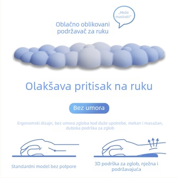 Podložak za zglob za ured — dizajn oblaka, materijal tkanina + pjena + PU, otporna na habanje, uključuje podršku za zglob