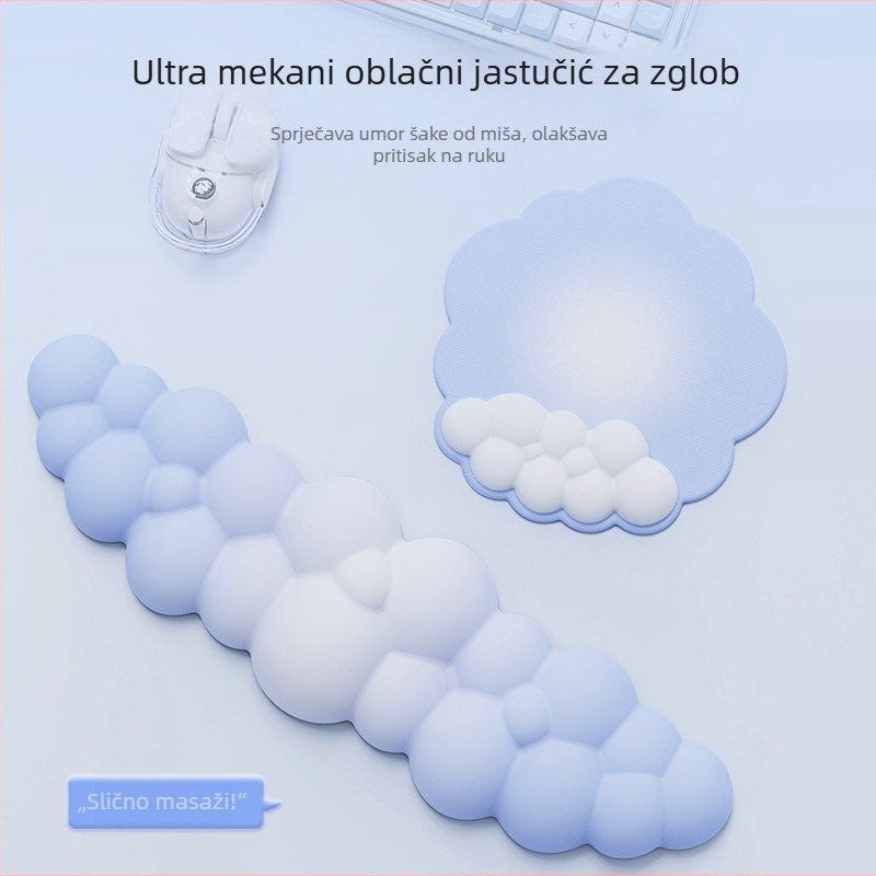 Podložak za zglob za ured — dizajn oblaka, materijal tkanina + pjena + PU, otporna na habanje, uključuje podršku za zglob