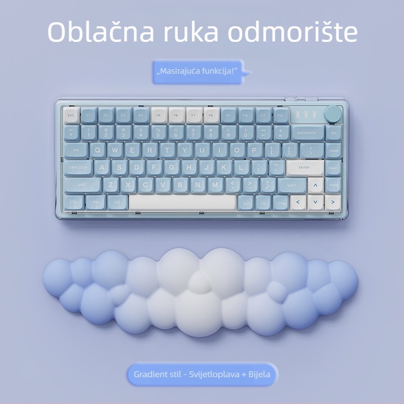 Podložak za zglob za ured — dizajn oblaka, materijal tkanina + pjena + PU, otporna na habanje, uključuje podršku za zglob