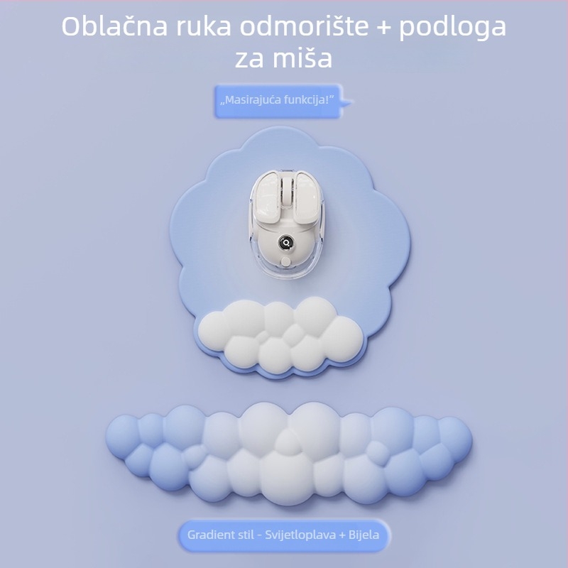 Podložak za zglob za ured — dizajn oblaka, materijal tkanina + pjena + PU, otporna na habanje, uključuje podršku za zglob