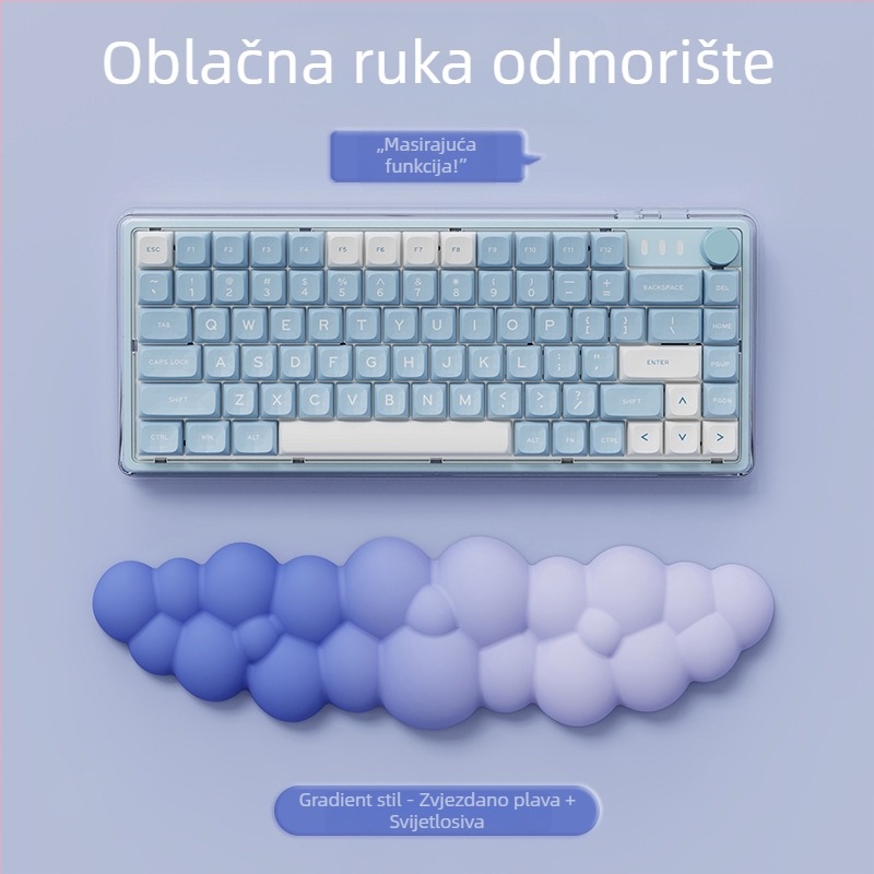 Podložak za zglob za ured — dizajn oblaka, materijal tkanina + pjena + PU, otporna na habanje, uključuje podršku za zglob