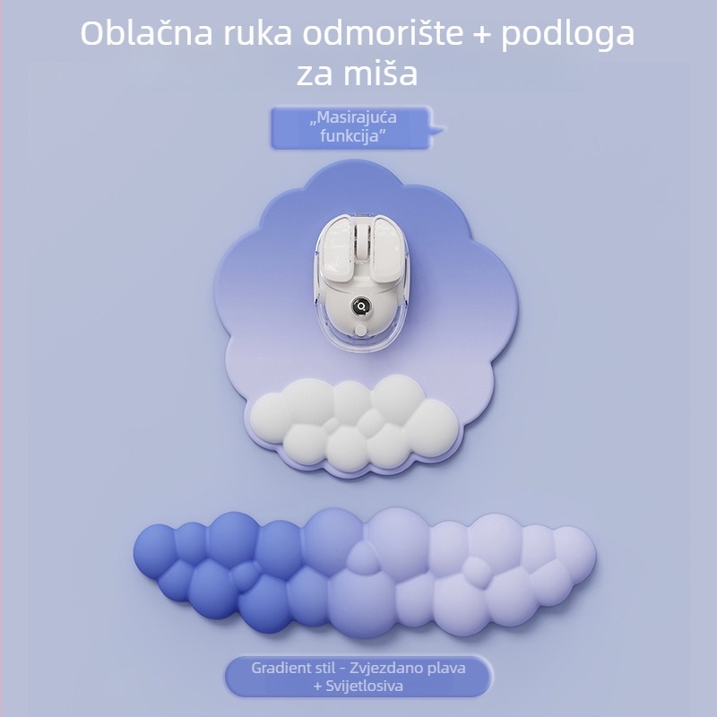 Podložak za zglob za ured — dizajn oblaka, materijal tkanina + pjena + PU, otporna na habanje, uključuje podršku za zglob