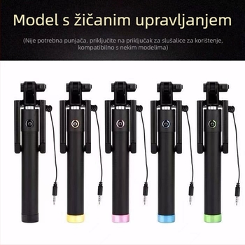 Selfie štap s žičnim upravljačem za pametne telefone, mini, teleskopski, sklopiv