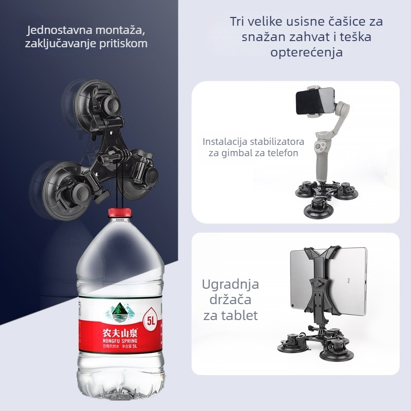 Držač za tablet u automobilu s vakuumskim držačem; kompatibilan s DJI Zhiyun i drugim anti-shake stabilizatorima; plastika; opći stil; mogućnost prilagođavanja