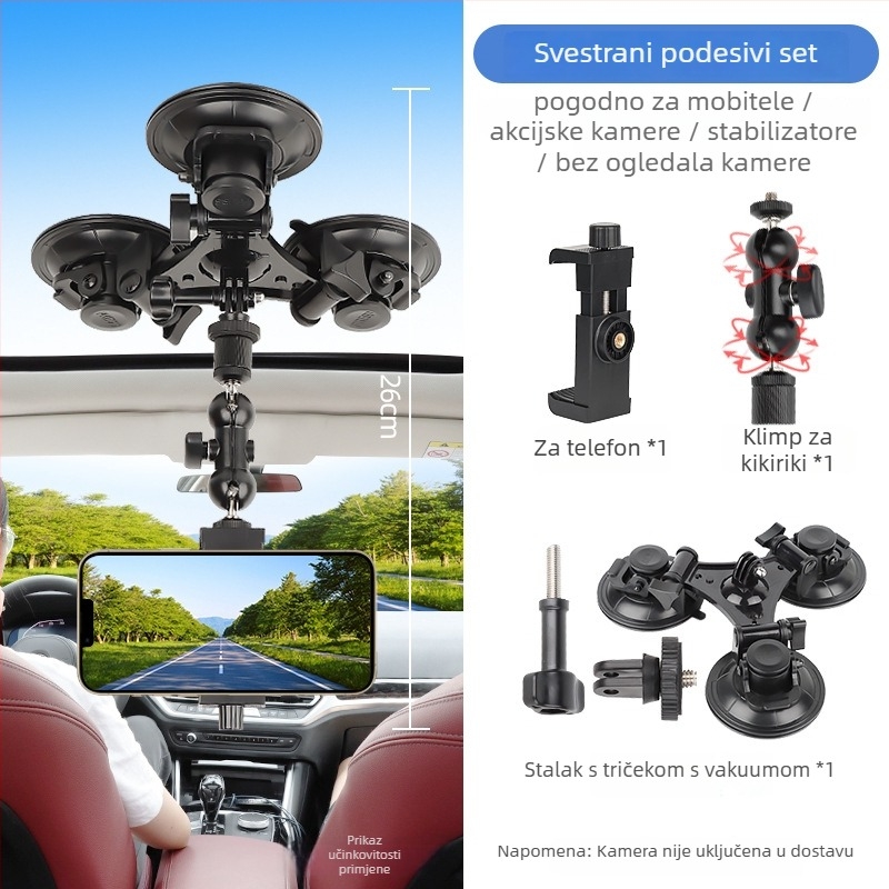 Držač za tablet u automobilu s vakuumskim držačem; kompatibilan s DJI Zhiyun i drugim anti-shake stabilizatorima; plastika; opći stil; mogućnost prilagođavanja