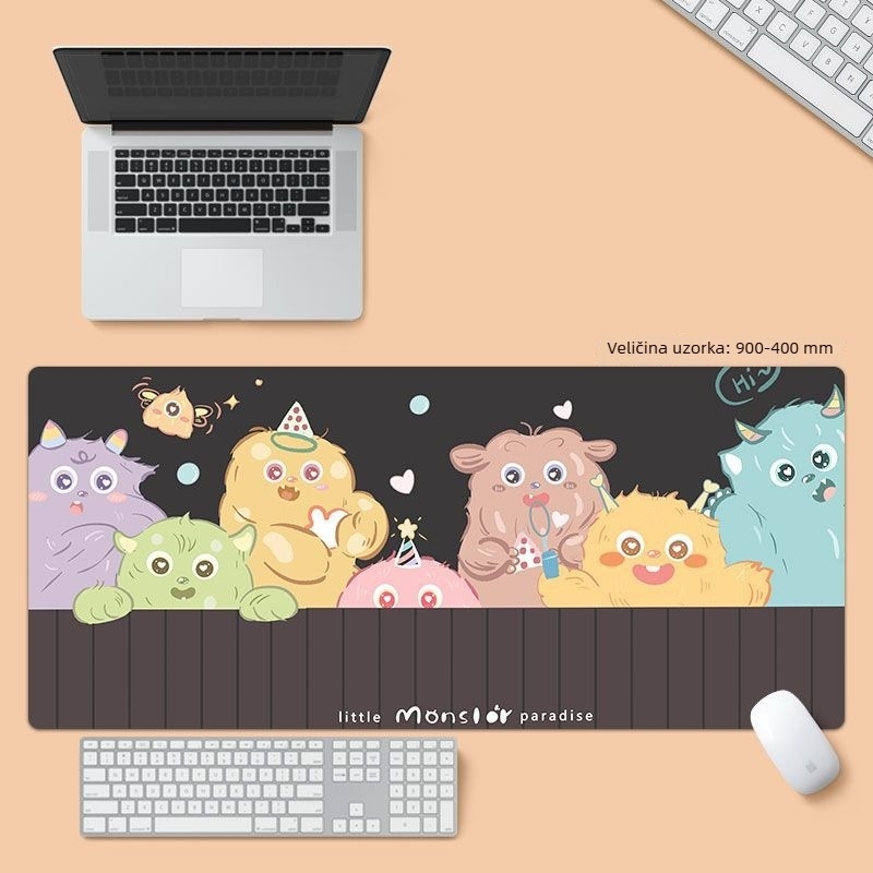 Ogromna podloga za miš s crtićem čudovištem i jastukom za zglob, pogodna za stolni prostor, laptop i tipkovnicu