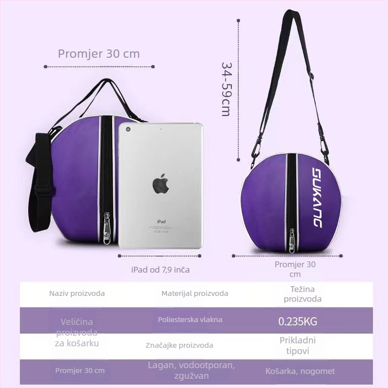 Torba za trening košarke s mrežastim odjeljkom, Oxford platno, otisnut logotip, jednodijelna torba preko ramena