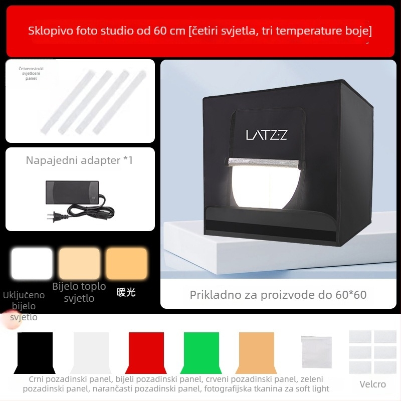 Studijski LED sklopivi svjetlosni kut za fotografiju, Oxford platno konstrukcija, sklopni dizajn, LATZZ, težina 5,4 kg