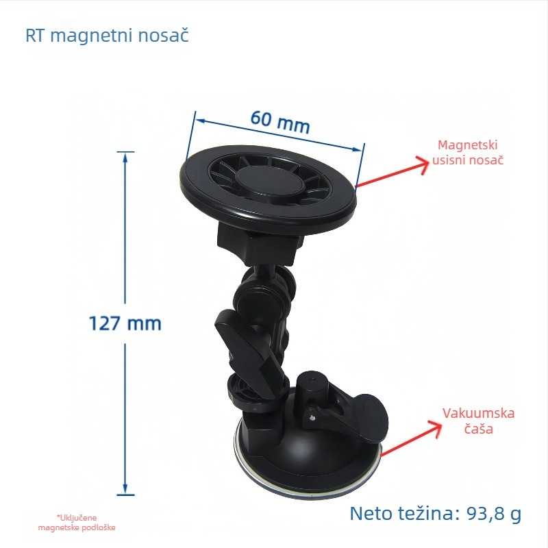 Magnetski držač telefona za auto – ABS, univerzalni dizajn, anti‑šok sustav, usisna čašica