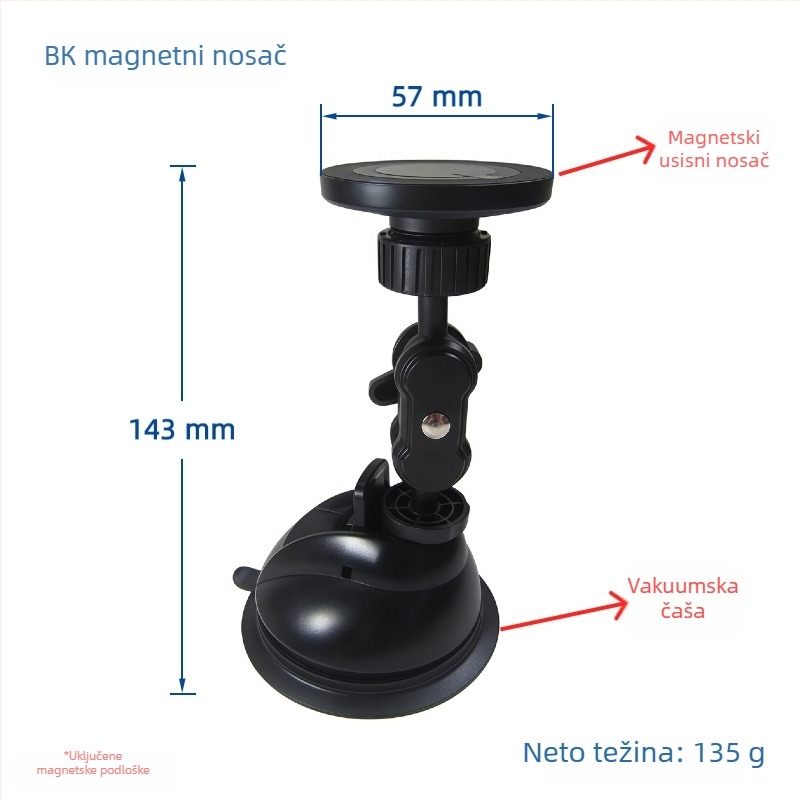 Magnetski držač telefona za auto – ABS, univerzalni dizajn, anti‑šok sustav, usisna čašica