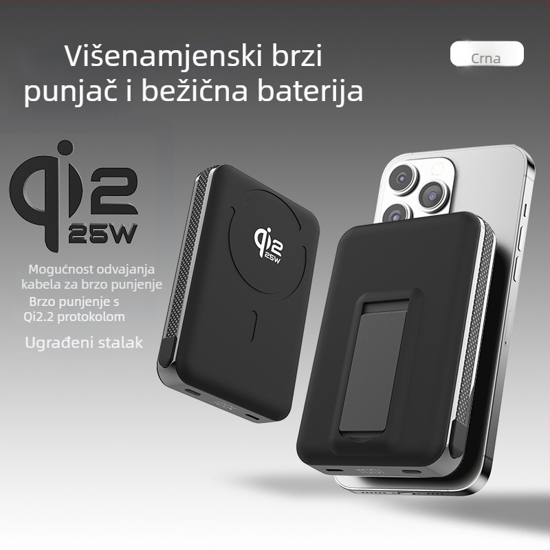 Power Bank sa solid-state baterijom, ugrađenim stalkom i magnetskim bežičnim punjenjem 25W, Qi2.2 protokol, maksimalni izlaz 35W