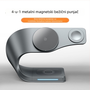 3-u-1 sklopivi okretni bežični punjač za Apple iPhone – magnetski metalni držač, PD brzo punjenje, 15W/5W/2.5W (ukupno 22.5W)