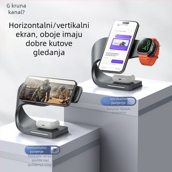 3-u-1 sklopivi okretni bežični punjač za Apple iPhone – magnetski metalni držač, PD brzo punjenje, 15W/5W/2.5W (ukupno 22.5W)