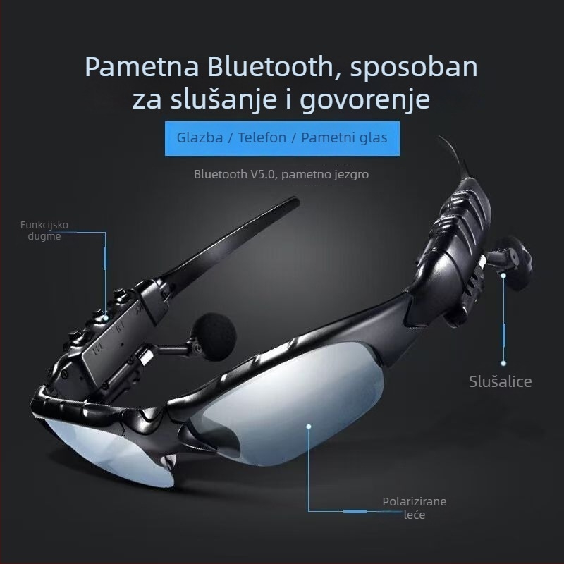 Bluetooth naočale slušalice, polarizirane sunčane naočale, na glavi (domet 10 m, Bluetooth 5.0, trajanje baterije 4-8 h)