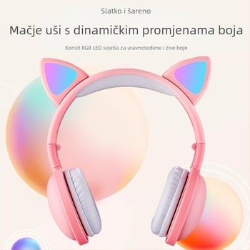 Bluetooth slušalice za nošenje na glavi sa svijetlećim mačjim ušima, BT 5.3, domet 15 m, trajanje baterije >8 h, PC+ABS materijal, vodootporan dizajn