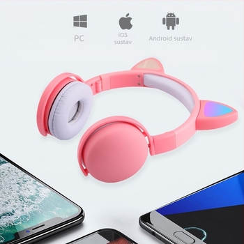 Bluetooth slušalice za nošenje na glavi sa svijetlećim mačjim ušima, BT 5.3, domet 15 m, trajanje baterije >8 h, PC+ABS materijal, vodootporan dizajn