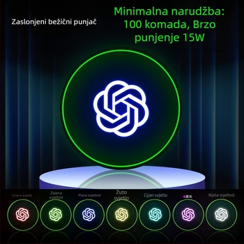 Bežični punjač s osvijetljenim logotipom – 15W brzo punjenje, QC3.0, 2A izlaz, kompatibilan s Apple, Huawei i Xiaomi