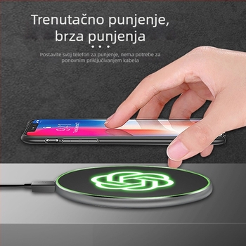 Bežični punjač s osvijetljenim logotipom – 15W brzo punjenje, QC3.0, 2A izlaz, kompatibilan s Apple, Huawei i Xiaomi