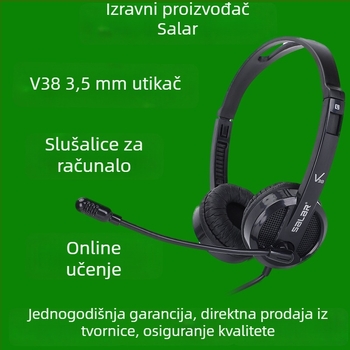 V38 kabelske slušalice za PC s mikrofonom, 30 mm zvučnici, 20–20000 Hz, kabel dugacka 2 m